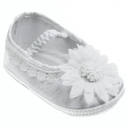 Baby Girls White Flower & Lace Trim Satin Shoes